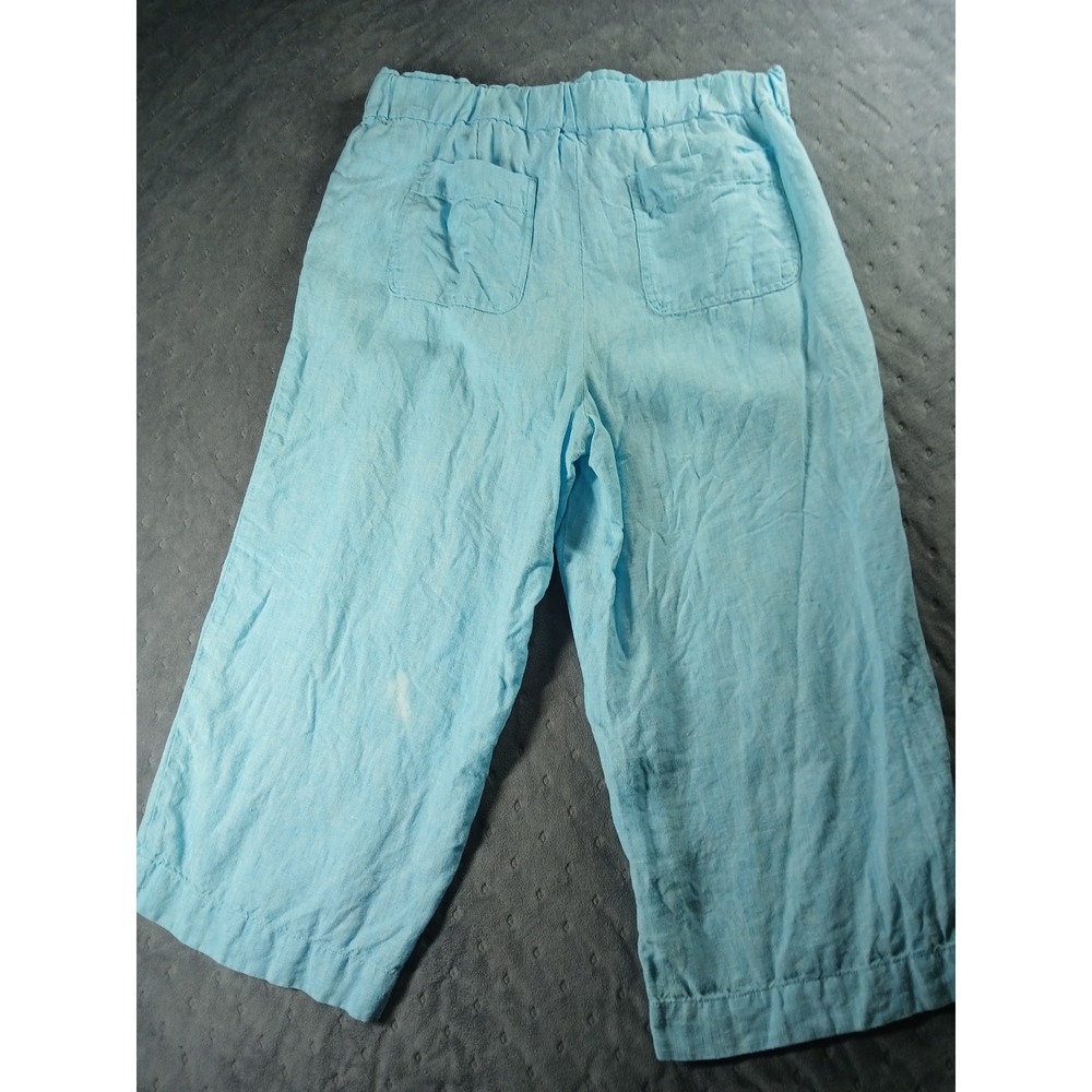 Talbots Nantucket Pull-On Wide Leg Crop Pants Light Blue 100% Linen LPetite - Picture 5 of 8